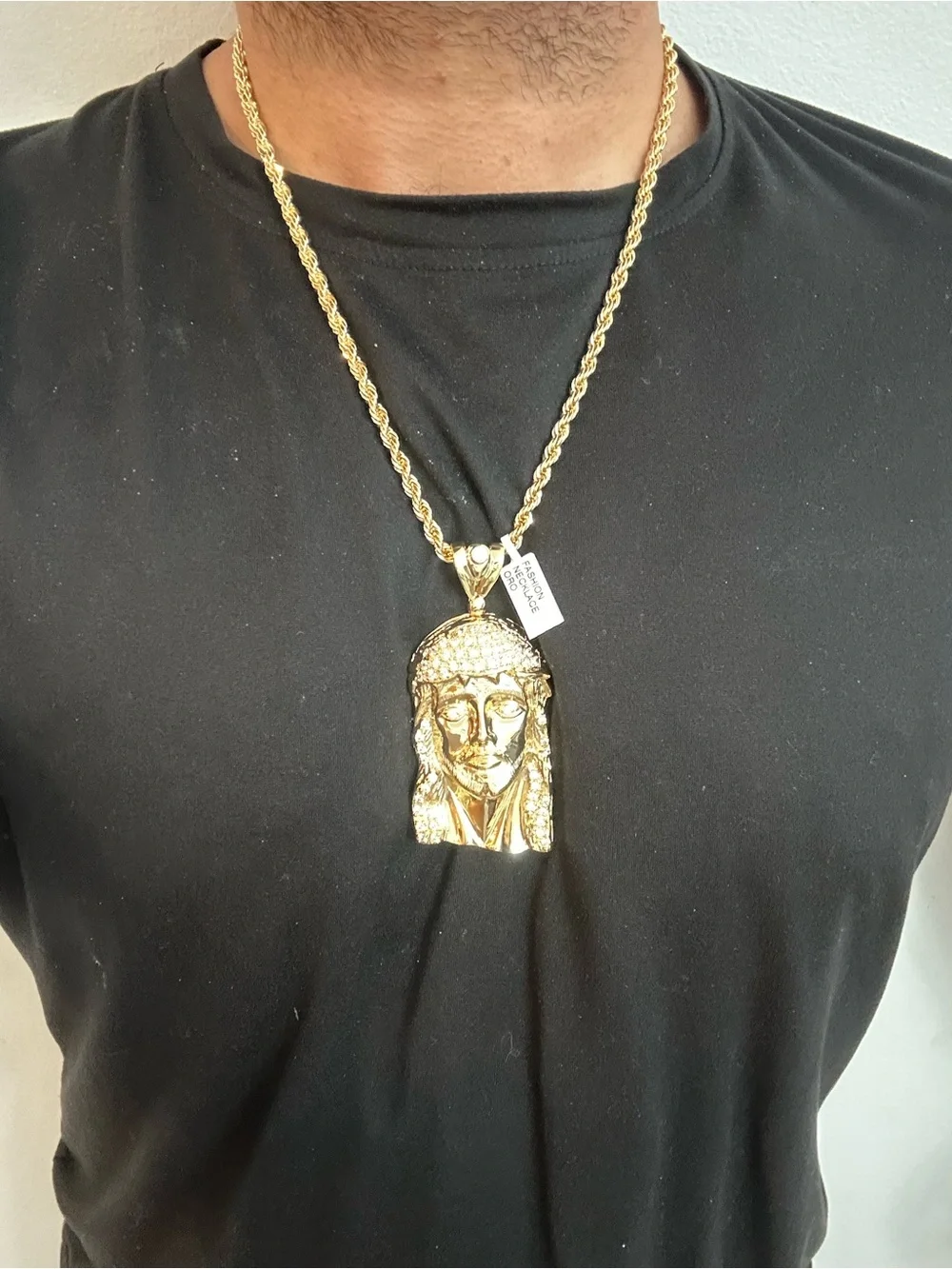 New Gold plated cz Jesus Pendant charm with new gold plated Necklace chain
